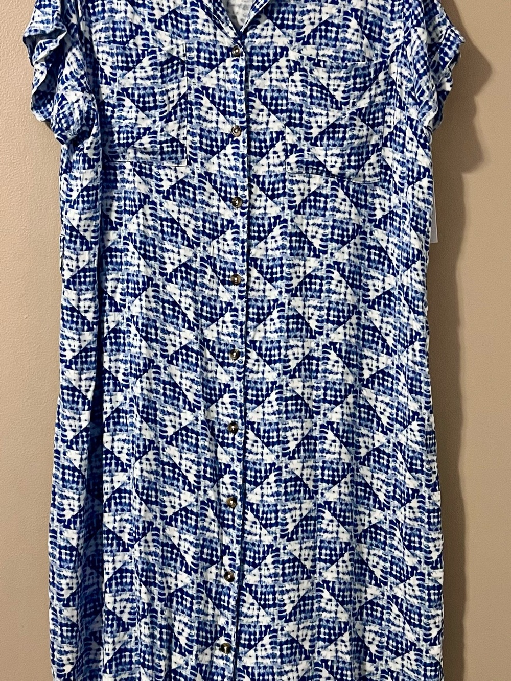 Sonoma Blue and White Printed Button-Front Women’s Dress - XL